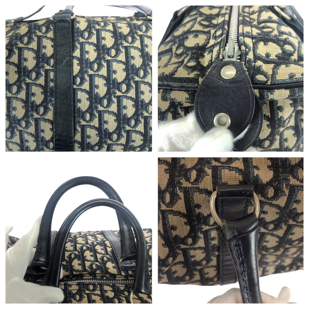 20968
Dior ディオール ヴィンテージ トロッター ネイビー ベージュ シルバー金具 キャンバス / レザー トートバッグ ミニボストンバッグ レディース ABP42