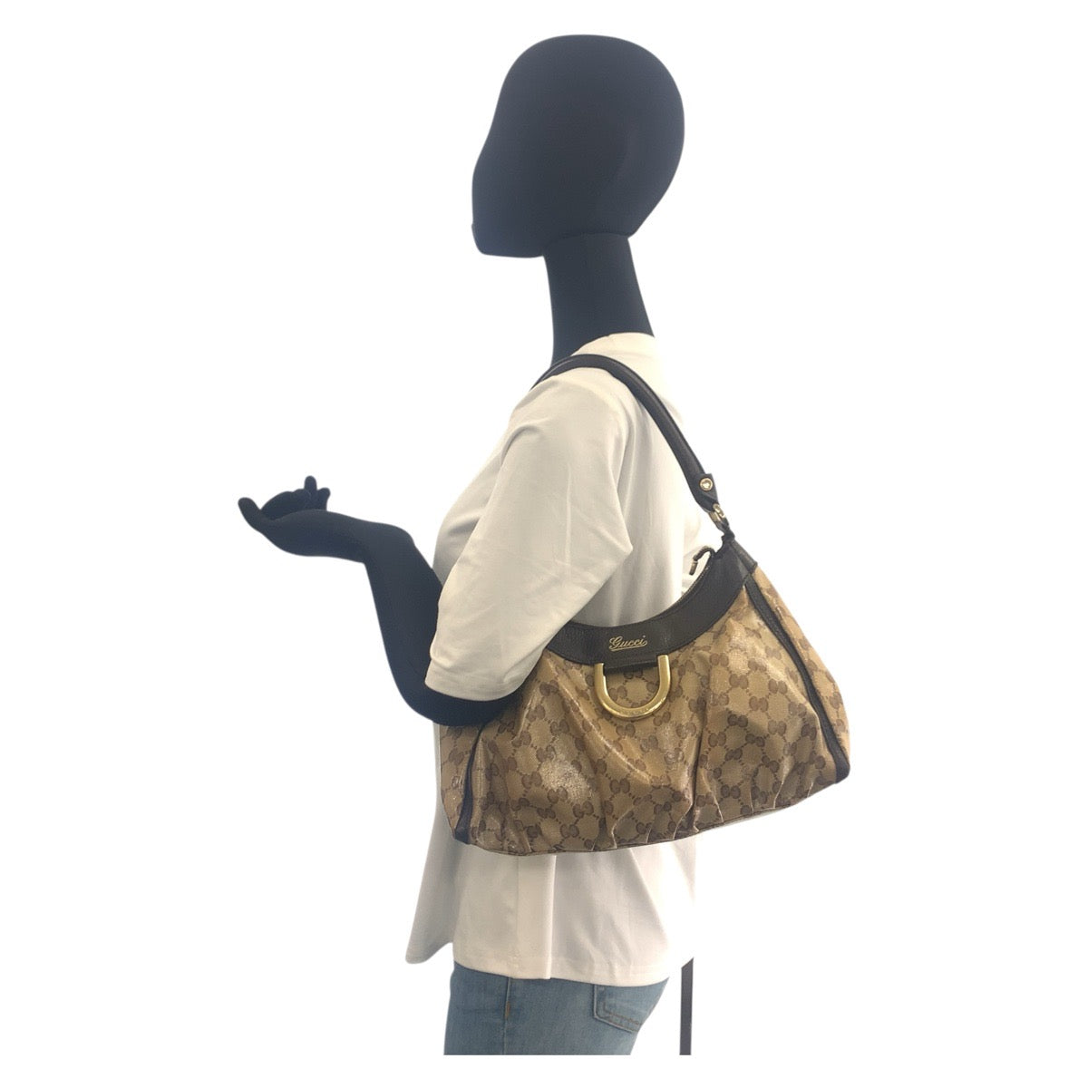 20972
GUCCI グッチ アビー GGクリスタル ベージュ ブラウン ゴールド金具 PVC 265692 ショルダーバッグ レディース AB28