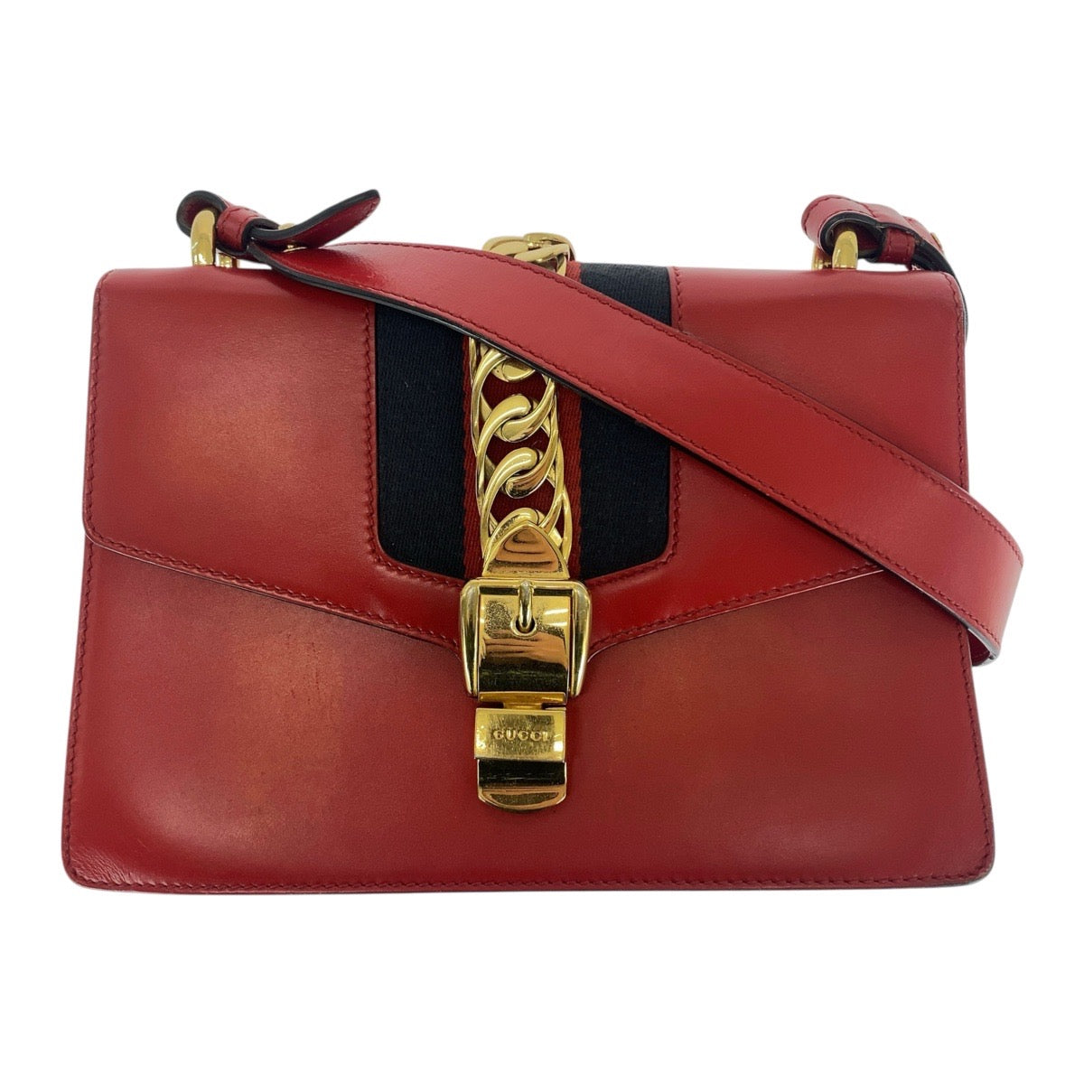 20973
GUCCI グッチ シルヴィ スモール ウェブライン レッド ゴールド金具 レザー 421882 ショルダーバッグ ポシェット レディース AB60