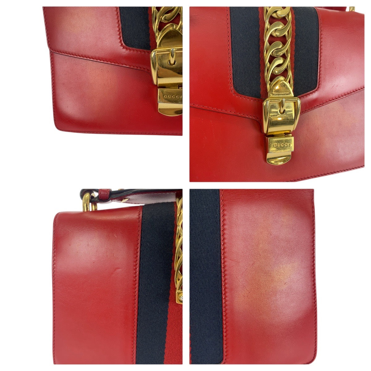 20973
GUCCI グッチ シルヴィ スモール ウェブライン レッド ゴールド金具 レザー 421882 ショルダーバッグ ポシェット レディース AB60