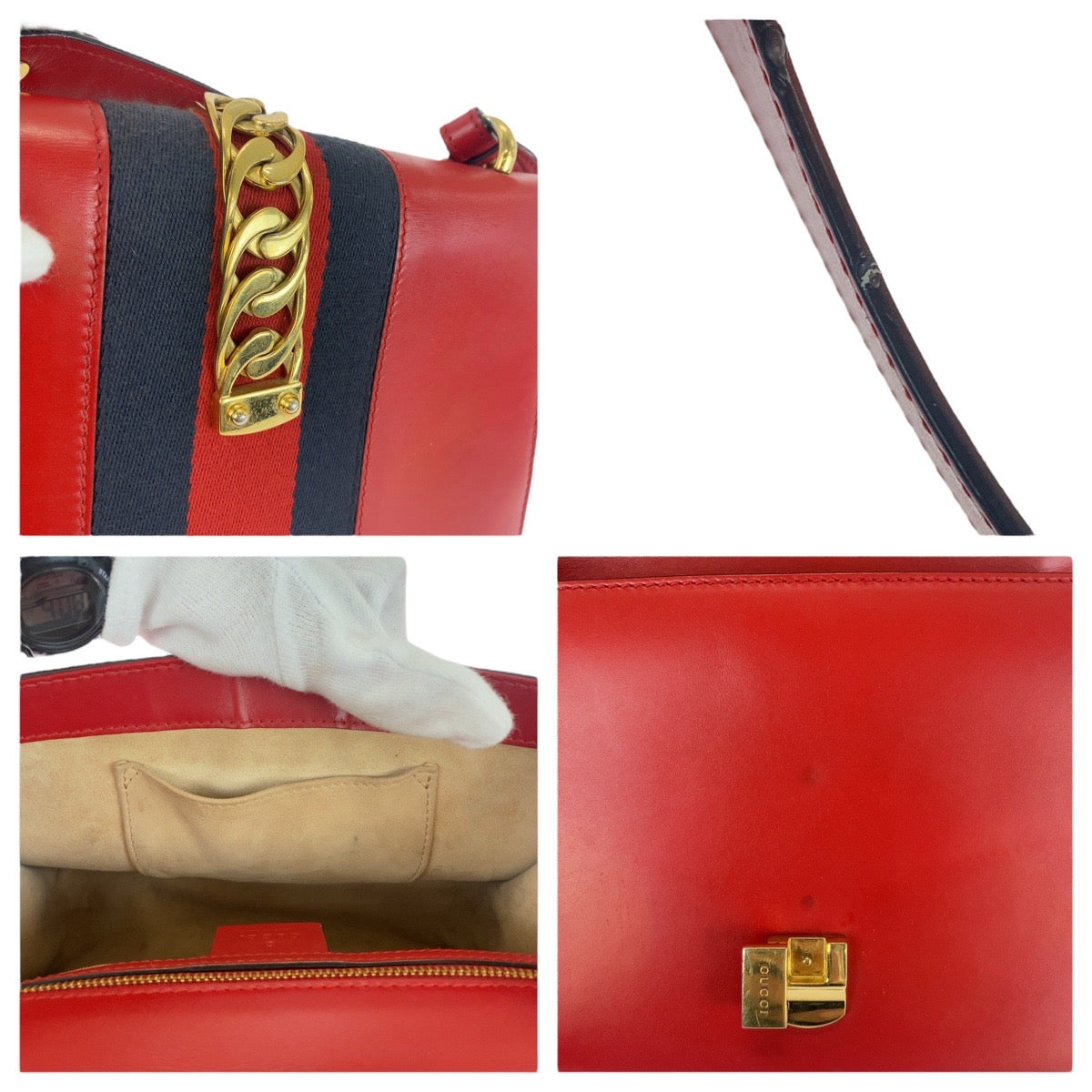 20973
GUCCI グッチ シルヴィ スモール ウェブライン レッド ゴールド金具 レザー 421882 ショルダーバッグ ポシェット レディース AB60