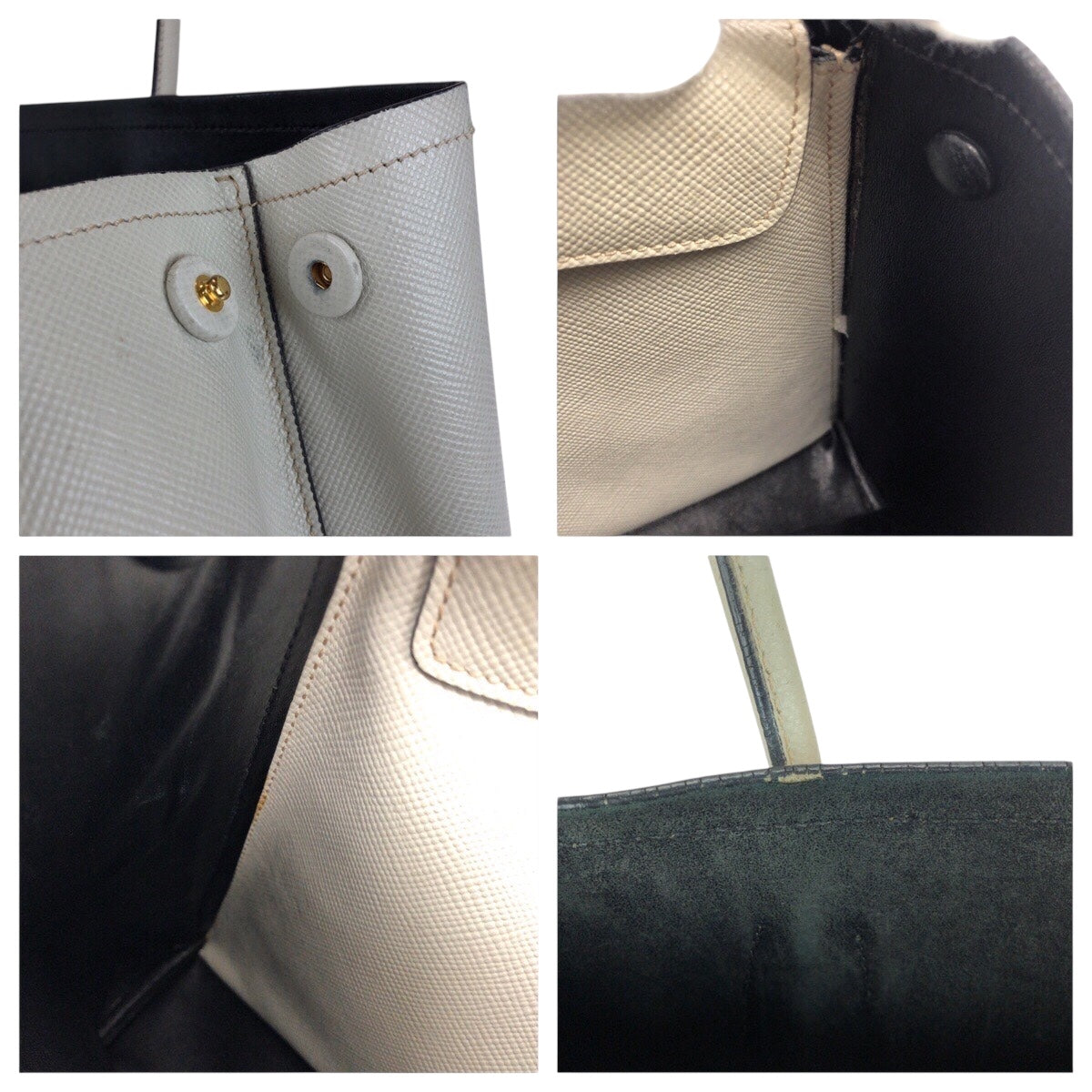 20981
PRADA プラダ サフィアーノ 三角ロゴプレート ホワイト ゴールド金具 レザー トートバッグ ハンドバッグ レディース AB42