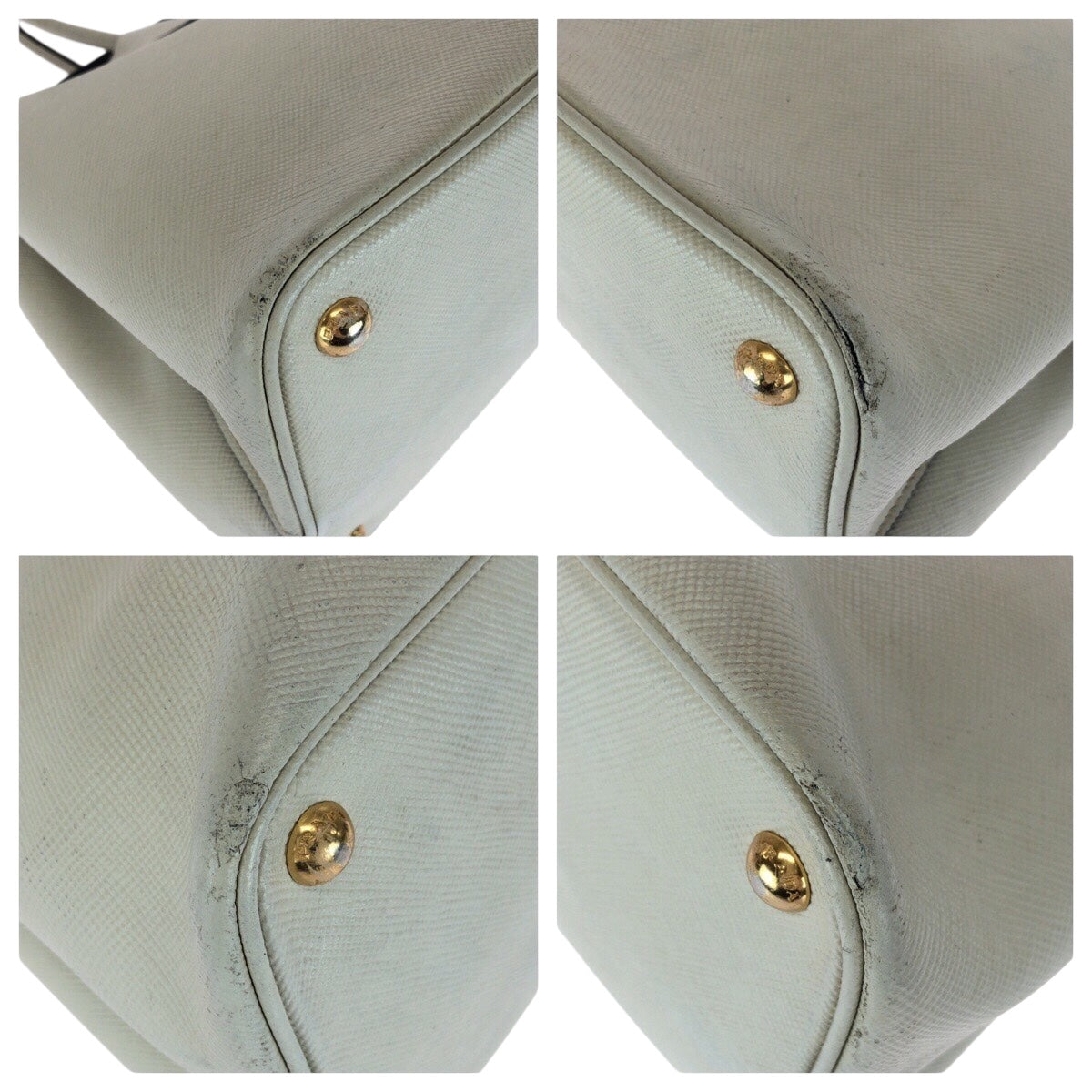 20981
PRADA プラダ サフィアーノ 三角ロゴプレート ホワイト ゴールド金具 レザー トートバッグ ハンドバッグ レディース AB42