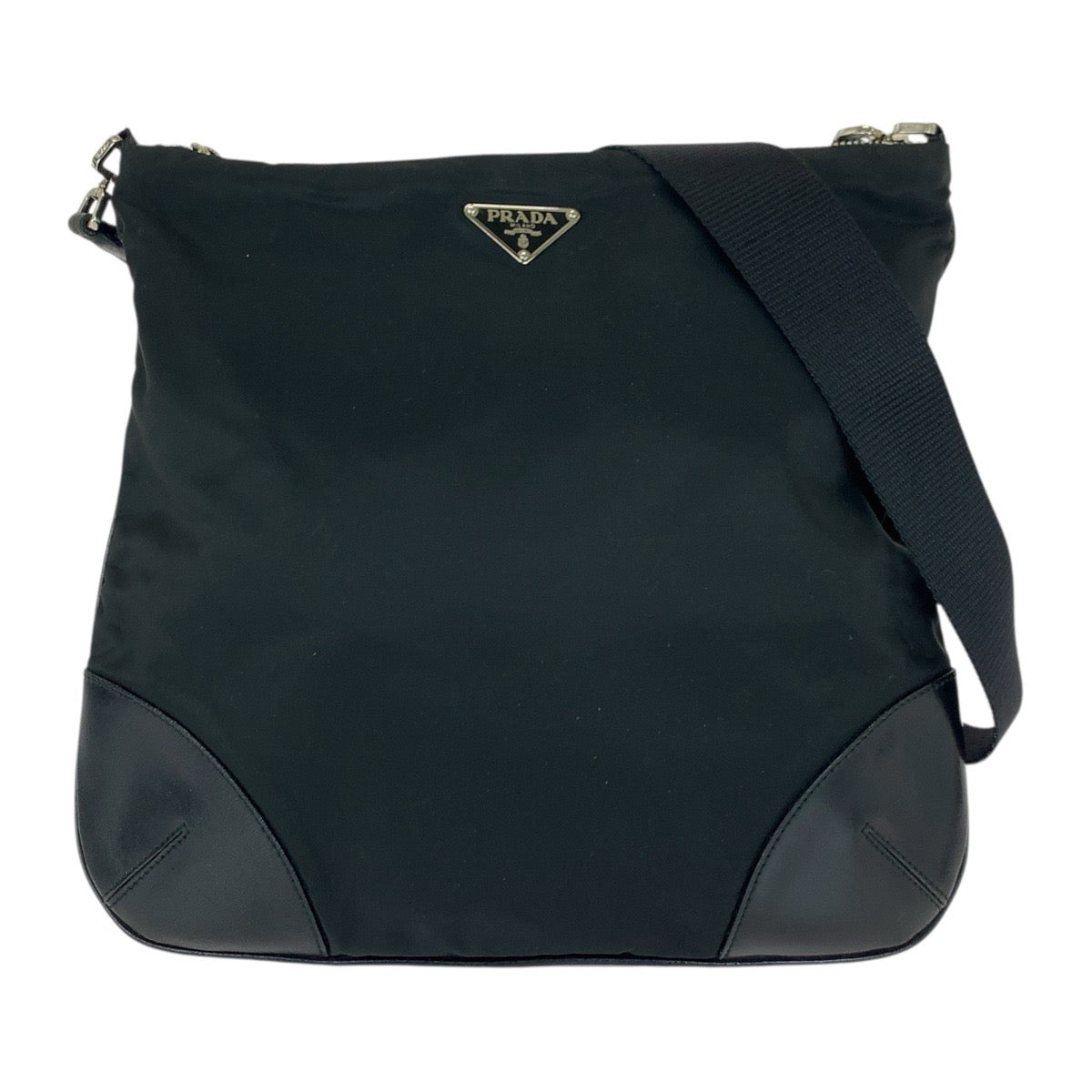 20982
PRADA プラダ テスート 三角ロゴプレート ブラック 黒 シルバー金具 ナイロン / レザー ショルダーバッグ ポシェット レディース AB20