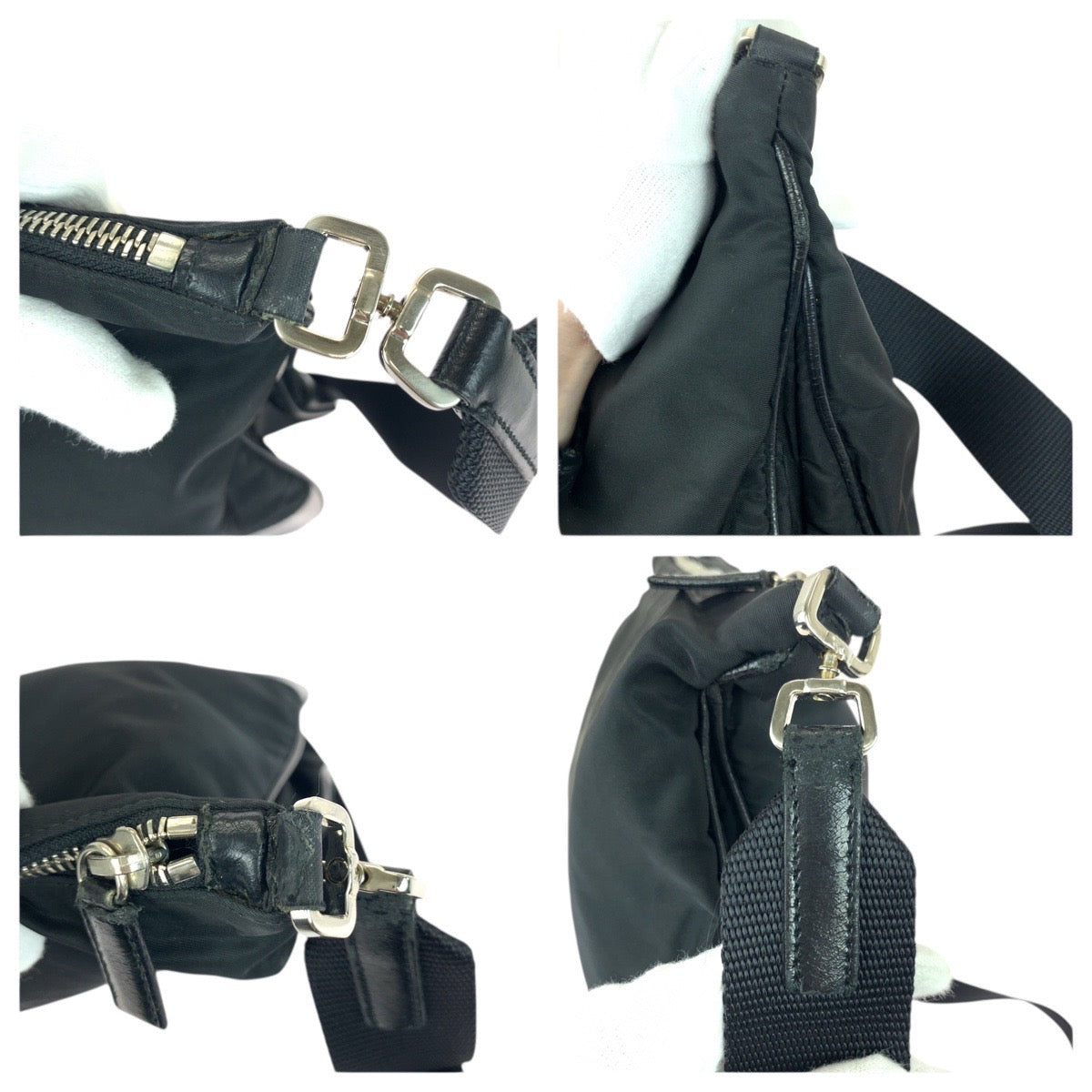 20982
PRADA プラダ テスート 三角ロゴプレート ブラック 黒 シルバー金具 ナイロン / レザー ショルダーバッグ ポシェット レディース AB20