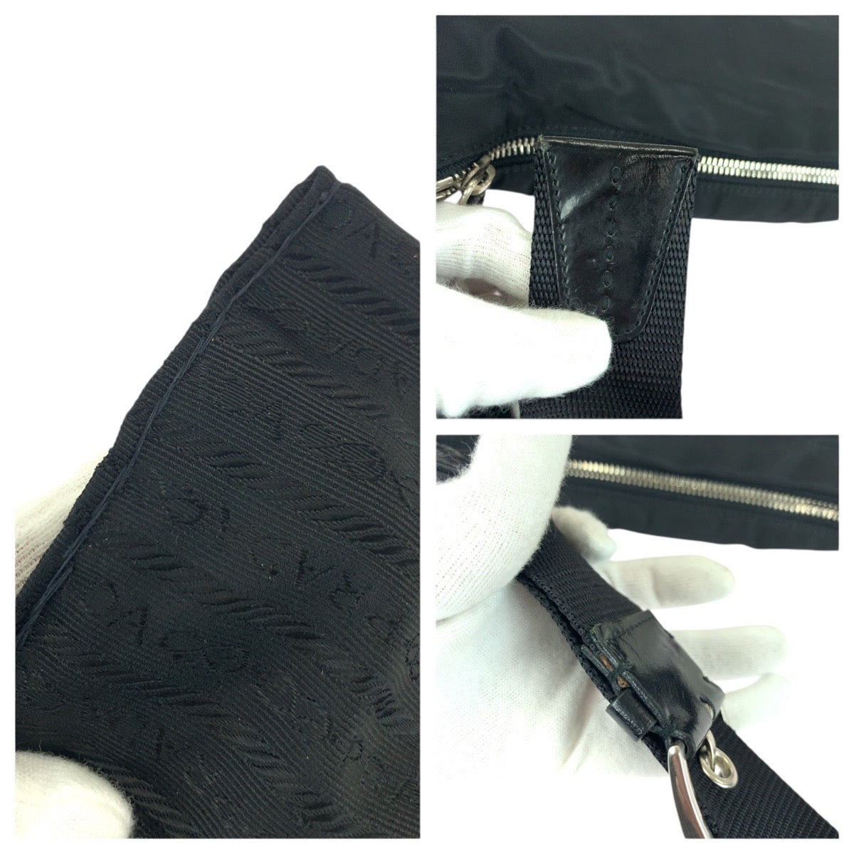 20982
PRADA プラダ テスート 三角ロゴプレート ブラック 黒 シルバー金具 ナイロン / レザー ショルダーバッグ ポシェット レディース AB20