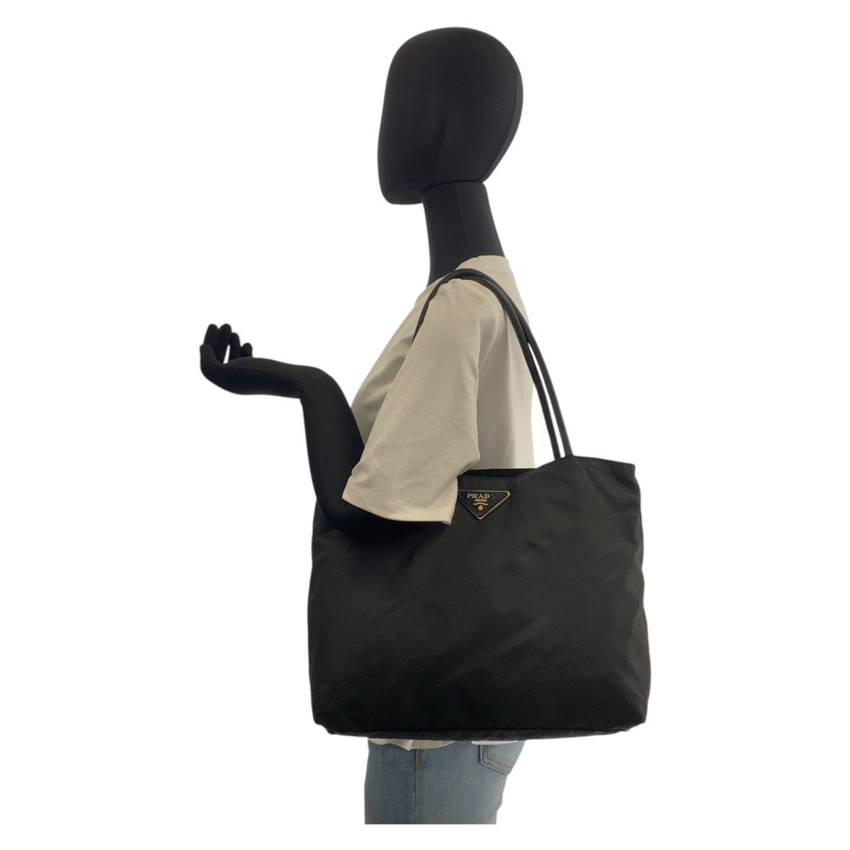 20983
PRADA プラダ テスート 三角ロゴプレート ブラック 黒 ゴールド金具 ナイロン トートバッグ ショルダーバッグ レディース AB28