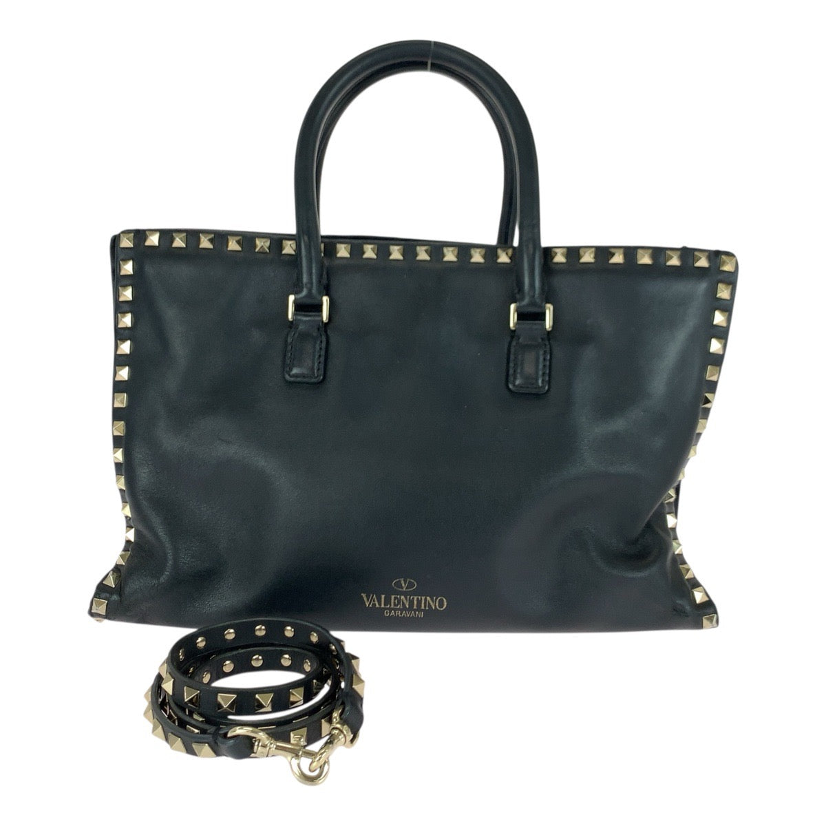 20986
Valentino Garavani ヴァレンティノ ガラヴァーニ ロックスタッズ ブラック 黒 ゴールド金具 レザー トートバッグ ショルダーバッグ 2way レディース AB32