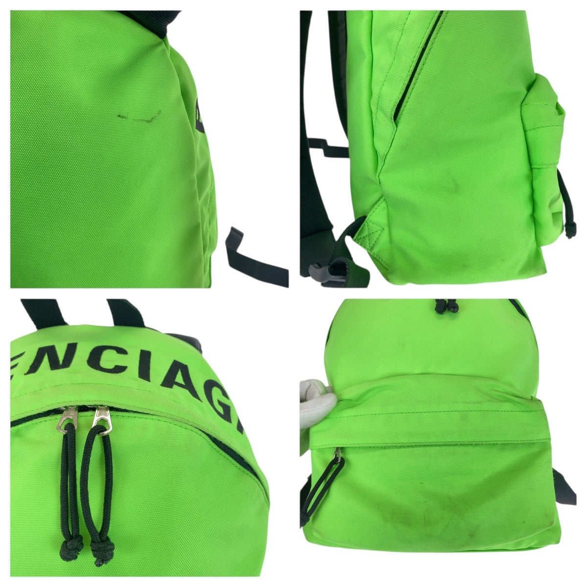 20990
BALENCIAGA バレンシアガ ライトグリーン ブラック シルバー金具 キャンバス リュックサック ホイールバックパック レディース AB40