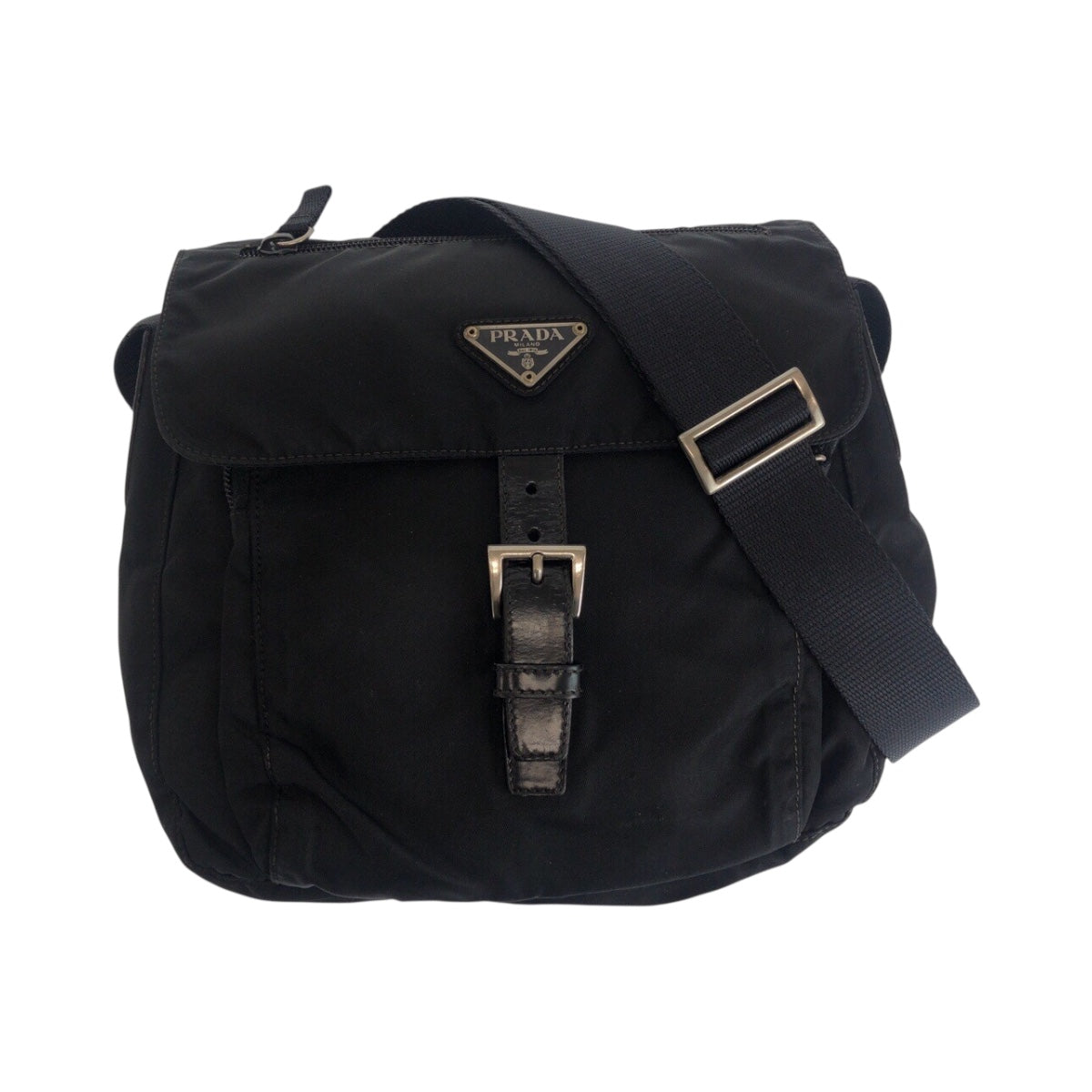 20993
PRADA プラダ テスート 三角ロゴプレート ブラック 黒 シルバー金具 ナイロン ショルダーバッグ メッセンジャーバッグ レディース ABP30