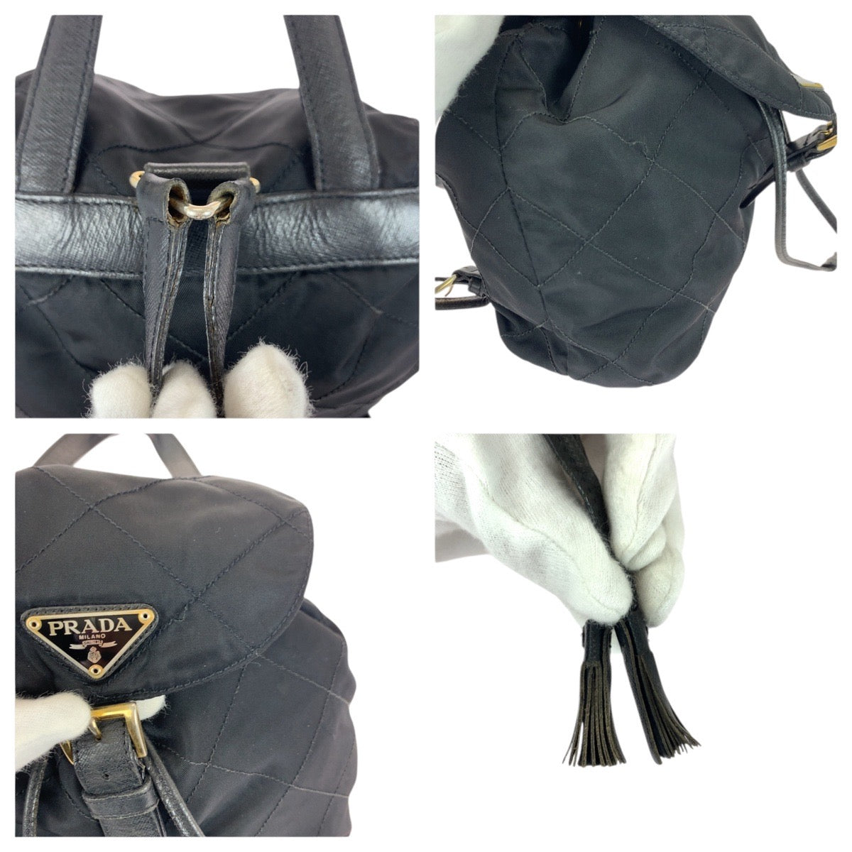 20994
PRADA プラダ ヴィンテージ テスート キルティング 三角ロゴプレート ブラック 黒 ゴールド金具 ナイロン / レザー リュック・デイパック バックパック レディース AB33