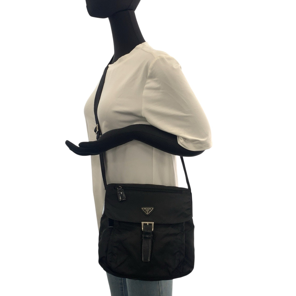 20996
PRADA プラダ テスート 三角ロゴプレート ブラック 黒 シルバー金具 ナイロン / レザー ショルダーバッグ メッセンジャーバッグ レディース ABP30