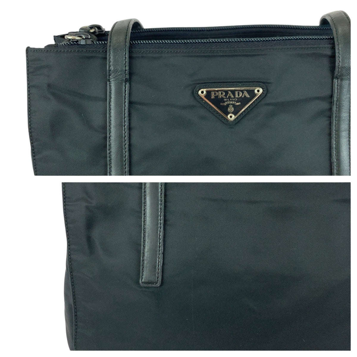 20997
PRADA プラダ テスート 三角ロゴプレート ブラック 黒 シルバー金具 ナイロン / レザー ショルダーバッグ トートバッグ レディース ABP24