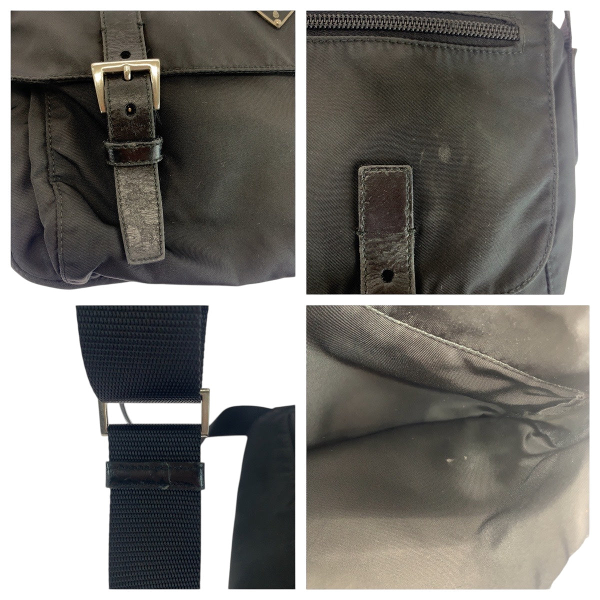 21001
PRADA プラダ テスート 三角ロゴプレート ブラック 黒 シルバー金具 ナイロン / レザー ショルダーバッグ メッセンジャーバッグ レディース ABP30