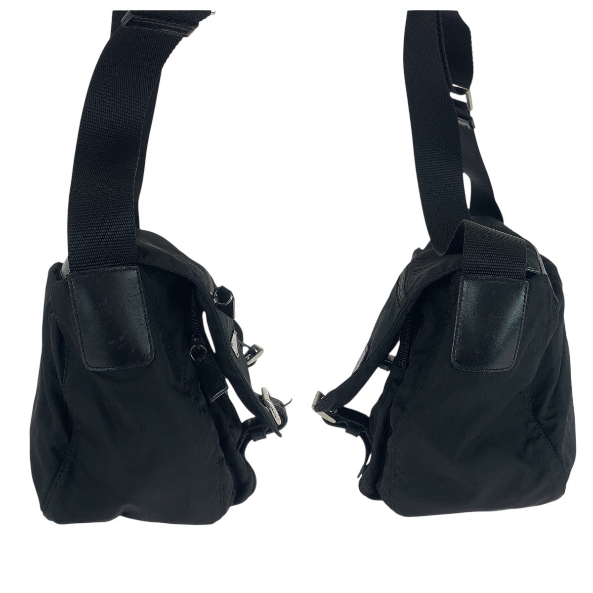 21001
PRADA プラダ テスート 三角ロゴプレート ブラック 黒 シルバー金具 ナイロン / レザー ショルダーバッグ メッセンジャーバッグ レディース ABP30