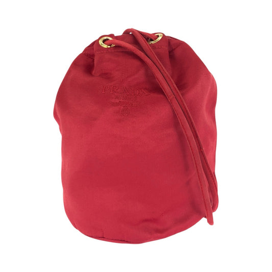 21002
PRADA プラダ ロゴ刺繍 レッド ゴールド金具 サテン ショルダーバッグ ポーチ 巾着 レディース ABP33