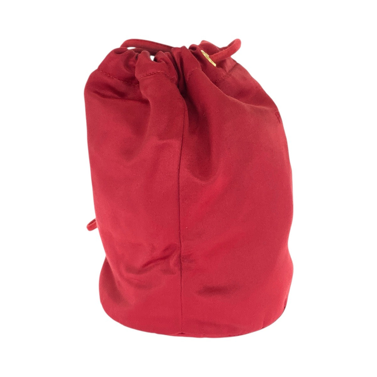 21002
PRADA プラダ ロゴ刺繍 レッド ゴールド金具 サテン ショルダーバッグ ポーチ 巾着 レディース ABP33