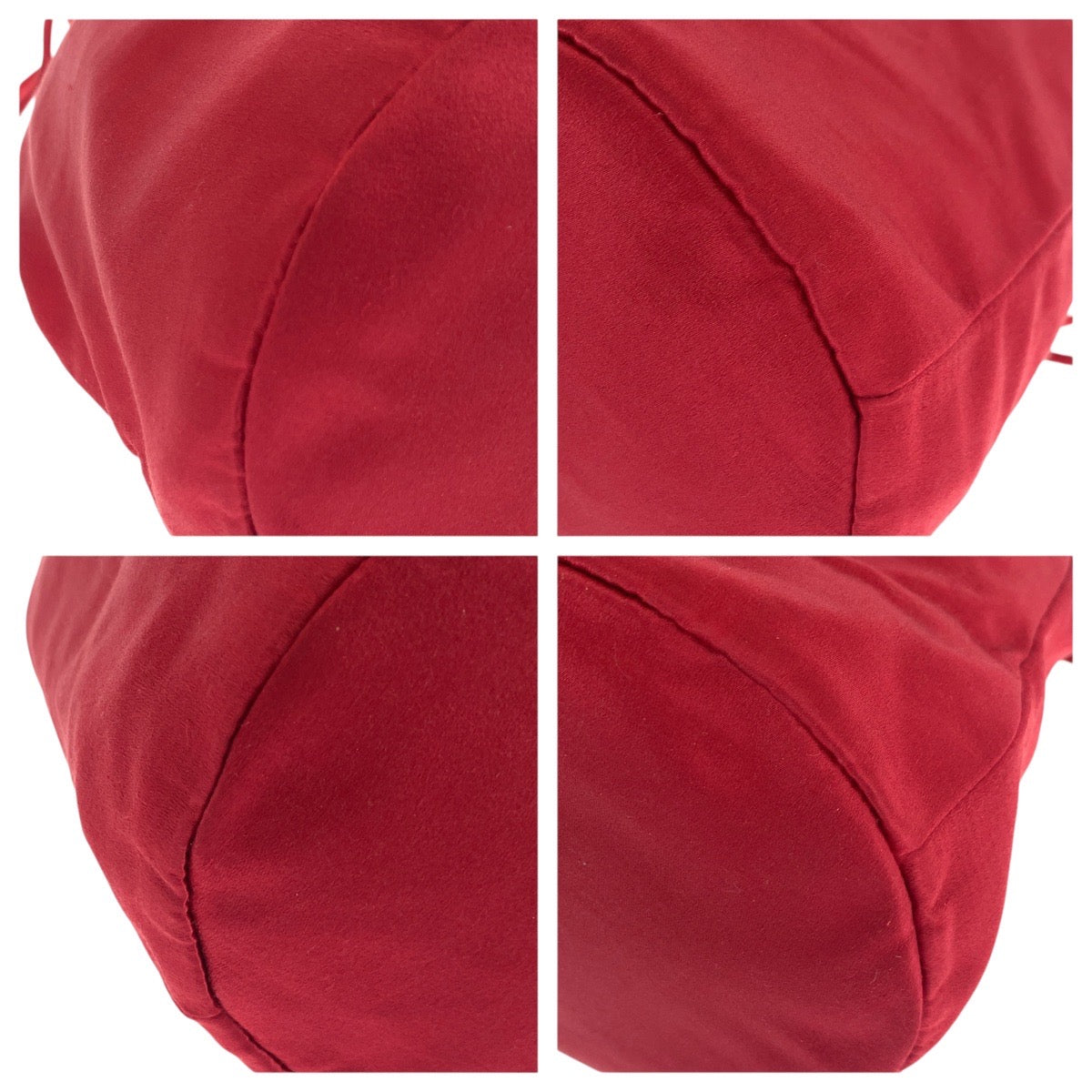 21002
PRADA プラダ ロゴ刺繍 レッド ゴールド金具 サテン ショルダーバッグ ポーチ 巾着 レディース ABP33