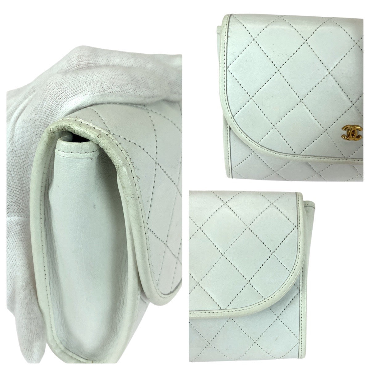 21004
CHANEL シャネル ヴィンテージ マトラッセ ココマーク ホワイト ゴールド金具 ラムスキン ショルダーバッグ チェーンショルダーバッグ レディース ABP85