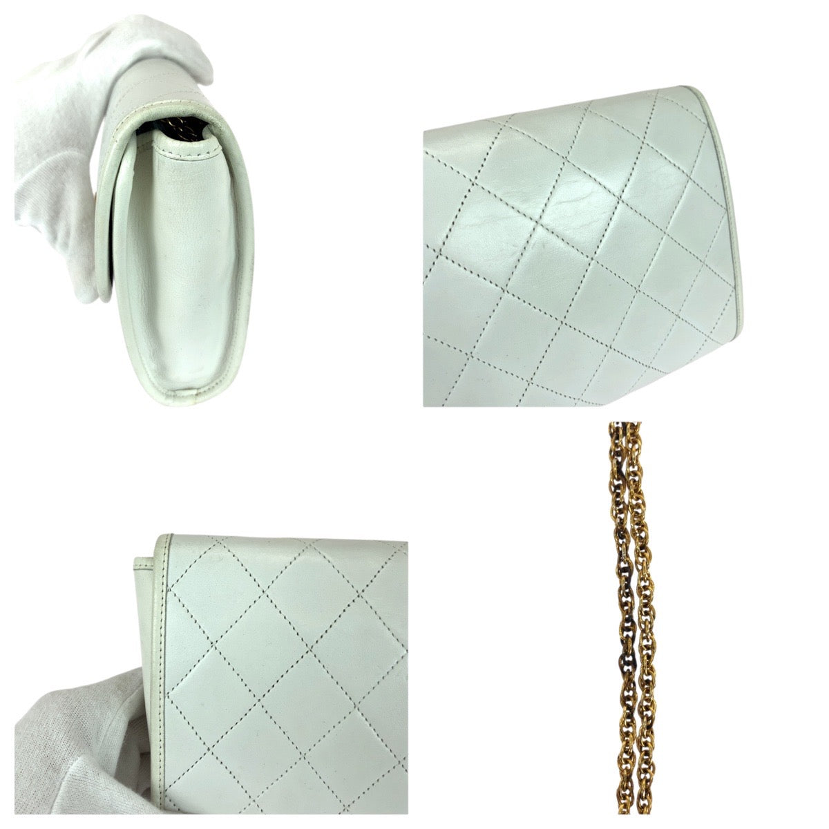 21004
CHANEL シャネル ヴィンテージ マトラッセ ココマーク ホワイト ゴールド金具 ラムスキン ショルダーバッグ チェーンショルダーバッグ レディース ABP85