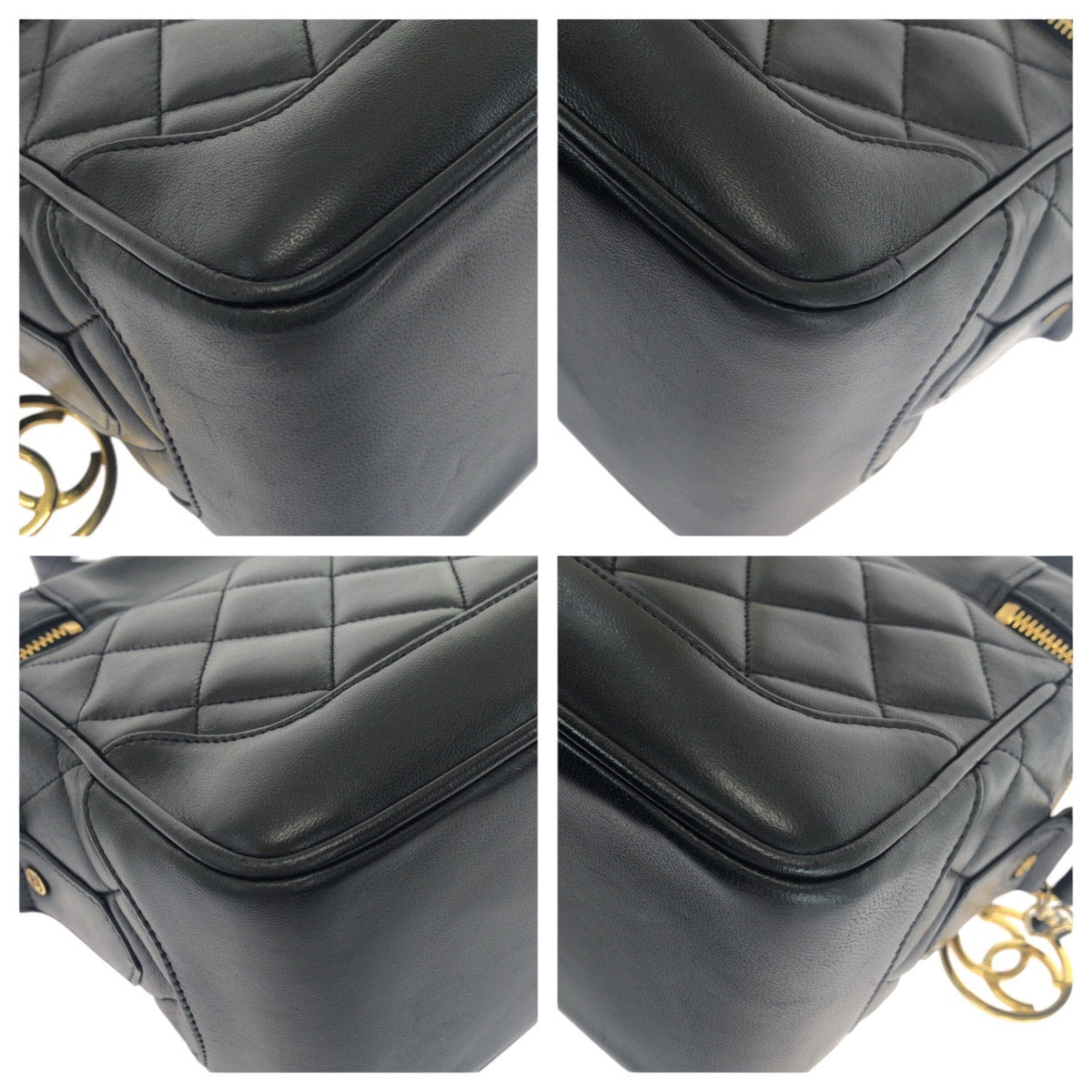 21005
CHANEL シャネル ヴィンテージ マトラッセ ココマーク ブラック 黒 ゴールド金具 ラムスキン ショルダーバッグ バニティバッグ レディース ABP140