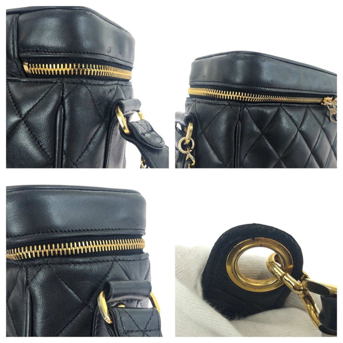 21005
CHANEL シャネル ヴィンテージ マトラッセ ココマーク ブラック 黒 ゴールド金具 ラムスキン ショルダーバッグ バニティバッグ レディース ABP140