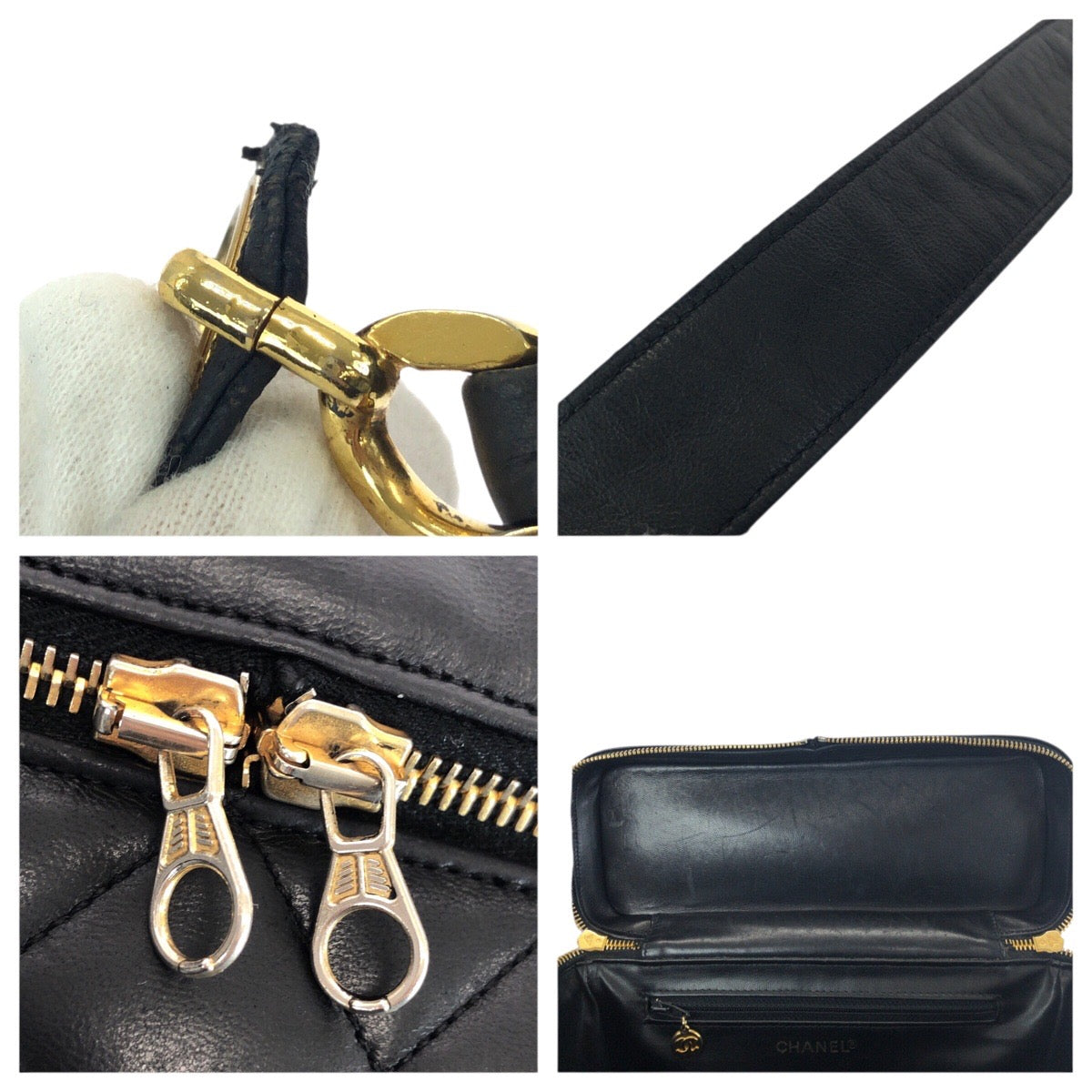 21005
CHANEL シャネル ヴィンテージ マトラッセ ココマーク ブラック 黒 ゴールド金具 ラムスキン ショルダーバッグ バニティバッグ レディース ABP140