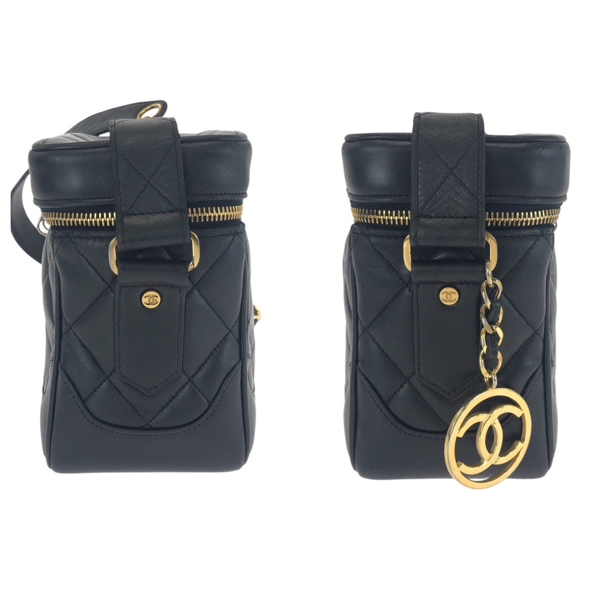 21005
CHANEL シャネル ヴィンテージ マトラッセ ココマーク ブラック 黒 ゴールド金具 ラムスキン ショルダーバッグ バニティバッグ レディース ABP140
