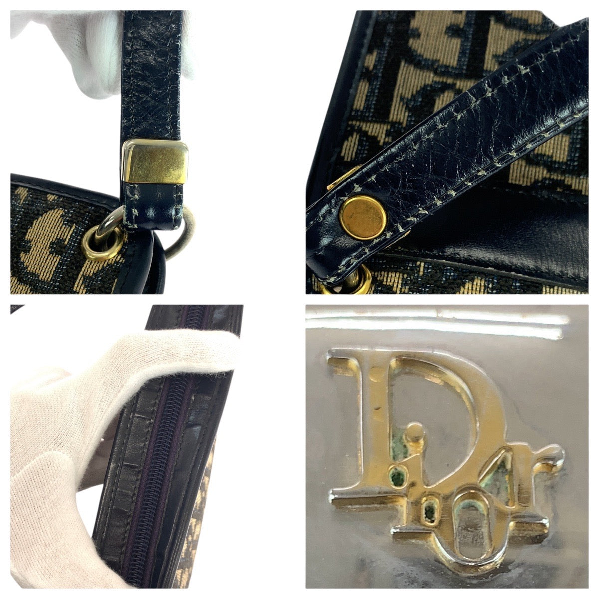 21006
Dior ディオール ヴィンテージ トロッター ネイビー ゴールド金具 キャンバス / レザー ショルダーバッグ レディース ABP40