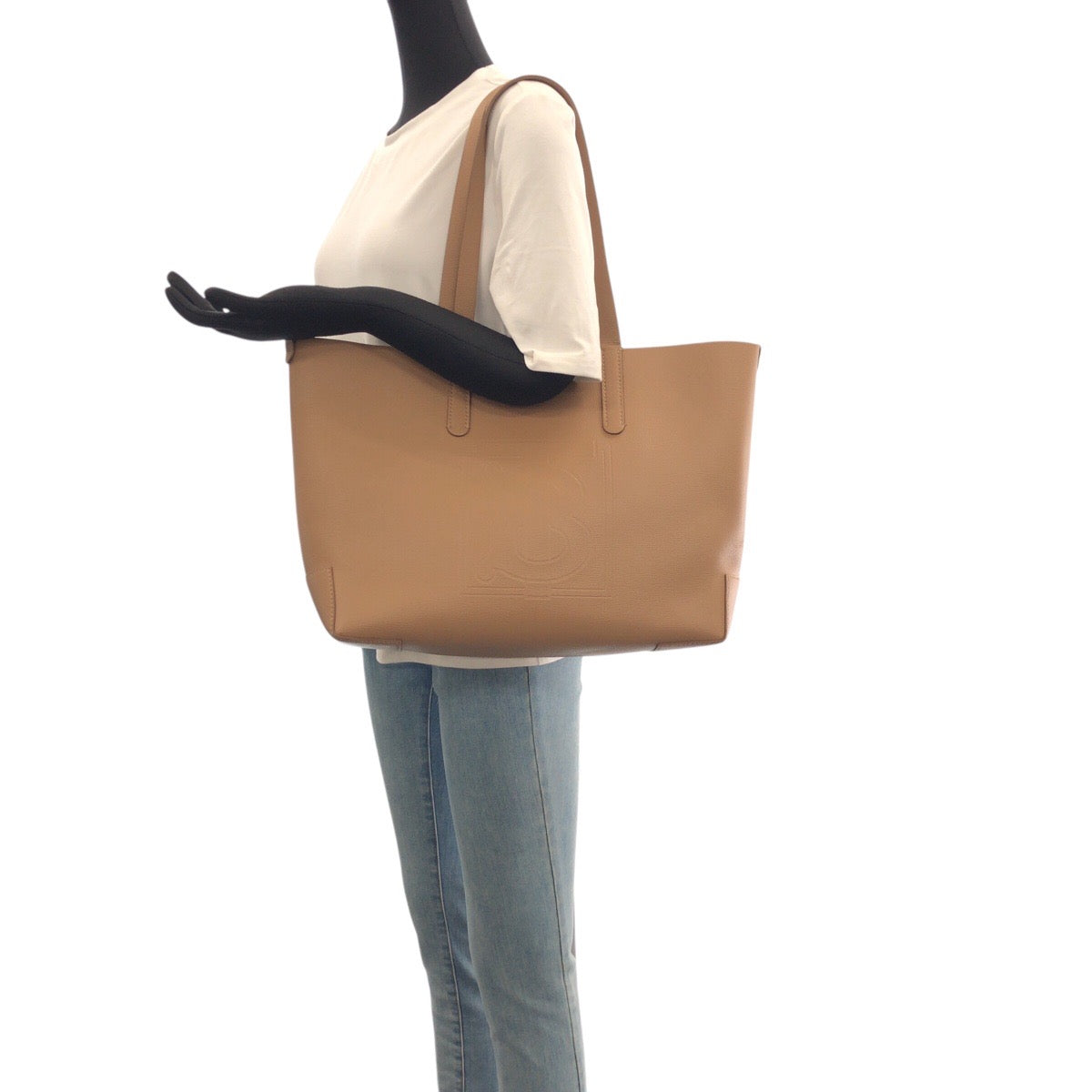 21007
BURBERRY バーバリー ベージュ ゴールド金具 PVC トートバッグ ショルダーバッグ レディース AB40