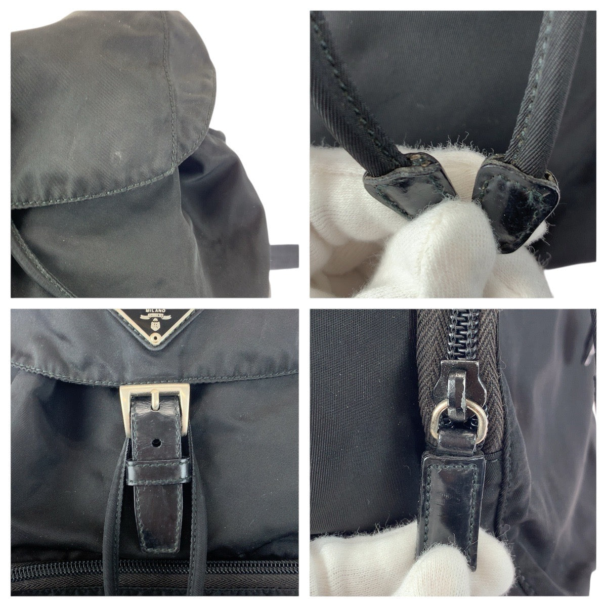 21009
PRADA プラダ テスート 三角ロゴプレート ブラック 黒 シルバー金具 ナイロン / レザー リュック バックパック レディース ABP44