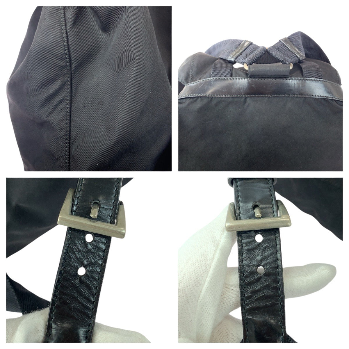 21009
PRADA プラダ テスート 三角ロゴプレート ブラック 黒 シルバー金具 ナイロン / レザー リュック バックパック レディース ABP44