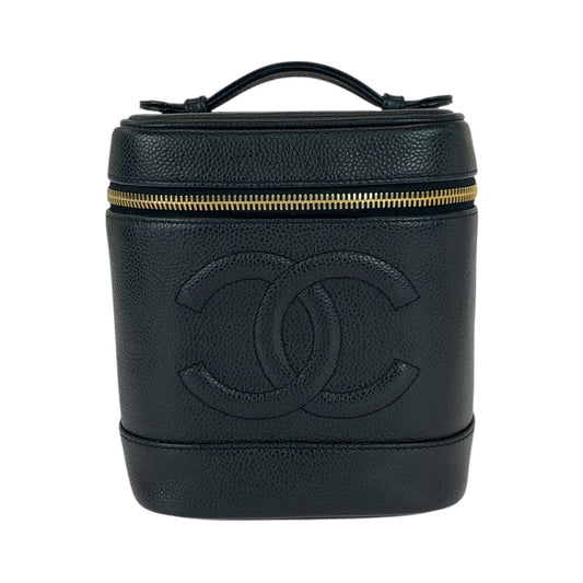 21012
CHANEL シャネル ココマーク ブラック 黒 ゴールド金具 キャビアスキン ハンドバッグ バニティバッグ 化粧ポーチ レディース ABP80
