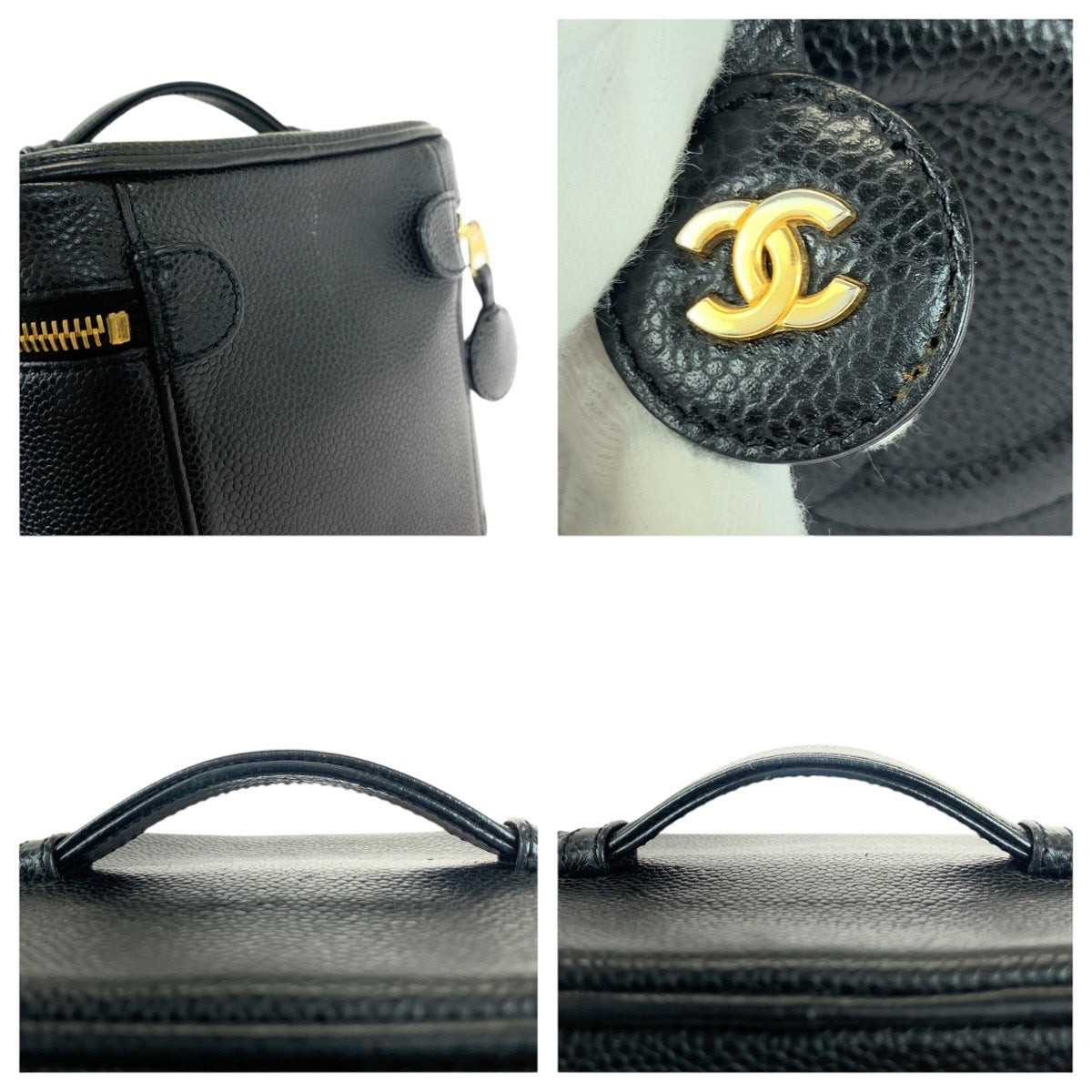 21012
CHANEL シャネル ココマーク ブラック 黒 ゴールド金具 キャビアスキン ハンドバッグ バニティバッグ 化粧ポーチ レディース ABP80