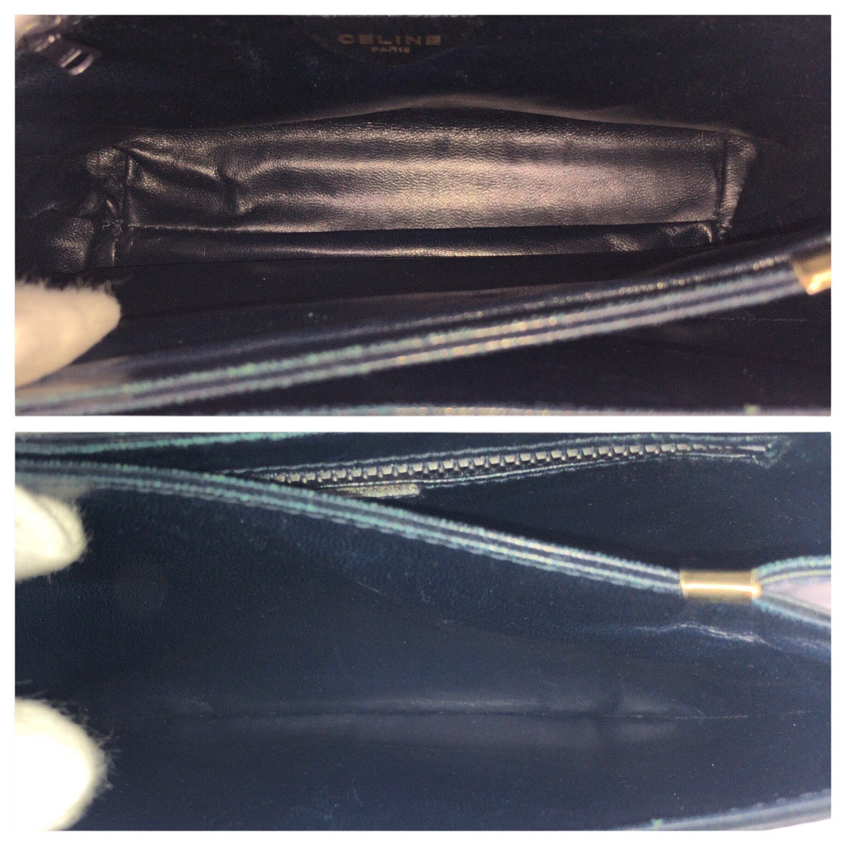 21013
CELINE セリーヌ ヴィンテージ ネイビー ホワイト ゴールド金具 レザー M08 ショルダーバッグ ポシェット レディース ABP35