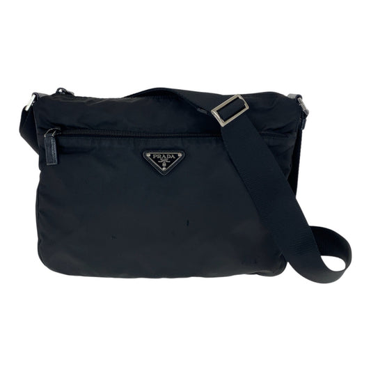 21016
PRADA プラダ テスート 三角ロゴプレート ブラック 黒 シルバー金具 ナイロン / レザー ショルダーバッグ ポシェット レディース AB26