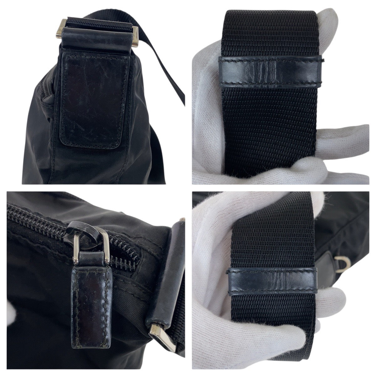 21016
PRADA プラダ テスート 三角ロゴプレート ブラック 黒 シルバー金具 ナイロン / レザー ショルダーバッグ ポシェット レディース AB26