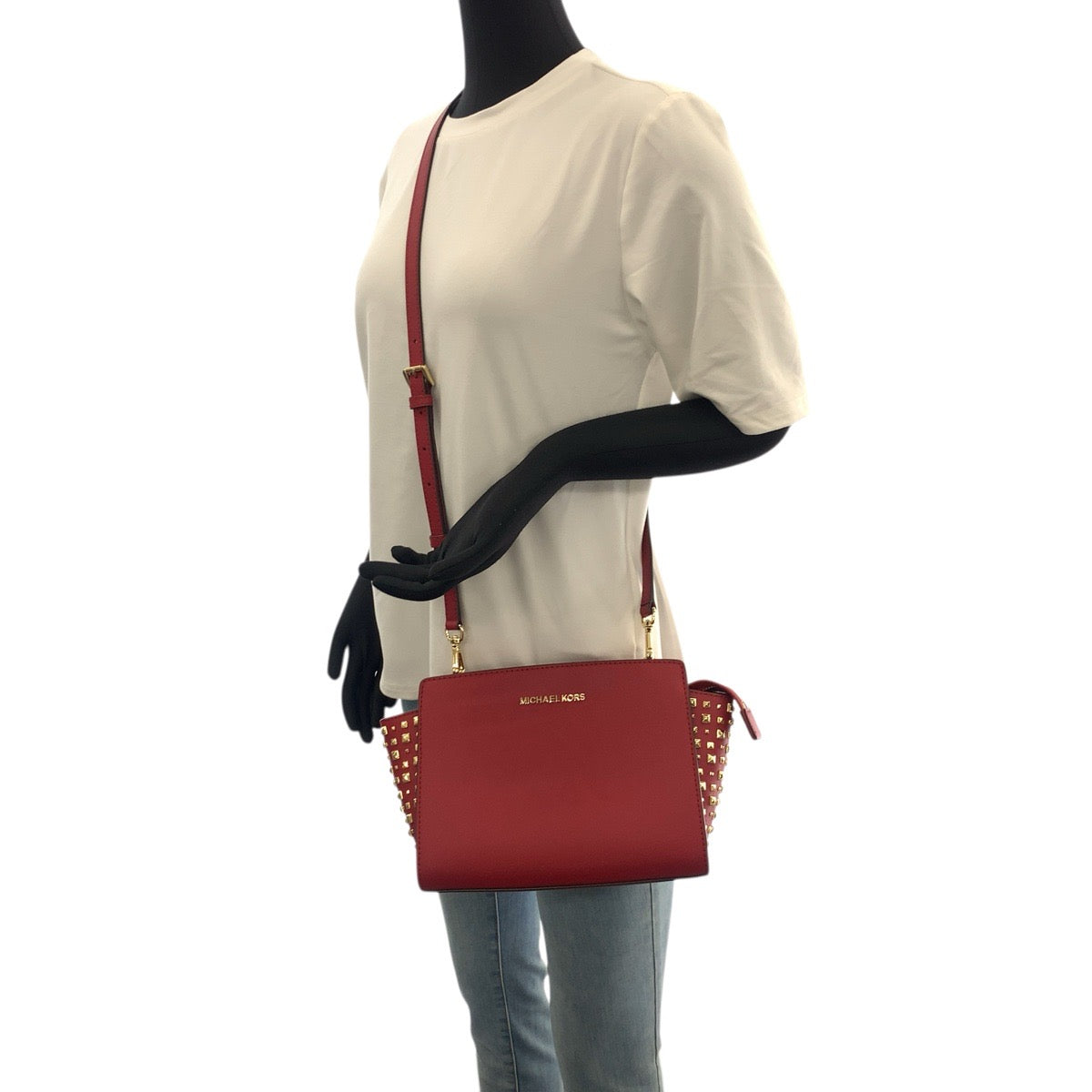 21020
Michael Kors マイケルコース スタッズ レッド ゴールド金具 レザー 35H8GSMM2L ショルダーバッグ ポシェット レディース A10