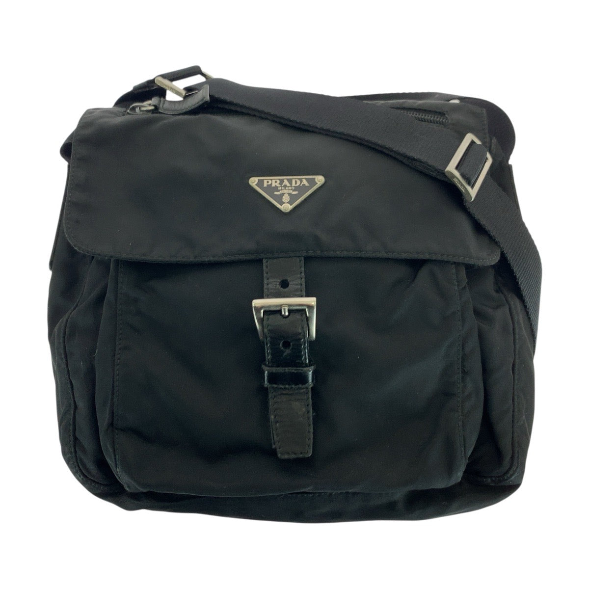 21024
PRADA プラダ テスート 三角ロゴプレート ブラック 黒 シルバー金具 ナイロン / レザー ショルダーバッグ メッセンジャーバッグ レディース ABP28