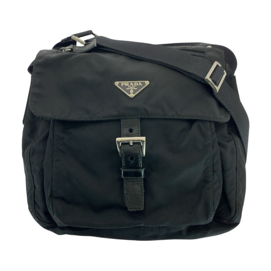 21024
PRADA プラダ テスート 三角ロゴプレート ブラック 黒 シルバー金具 ナイロン / レザー ショルダーバッグ メッセンジャーバッグ レディース ABP28