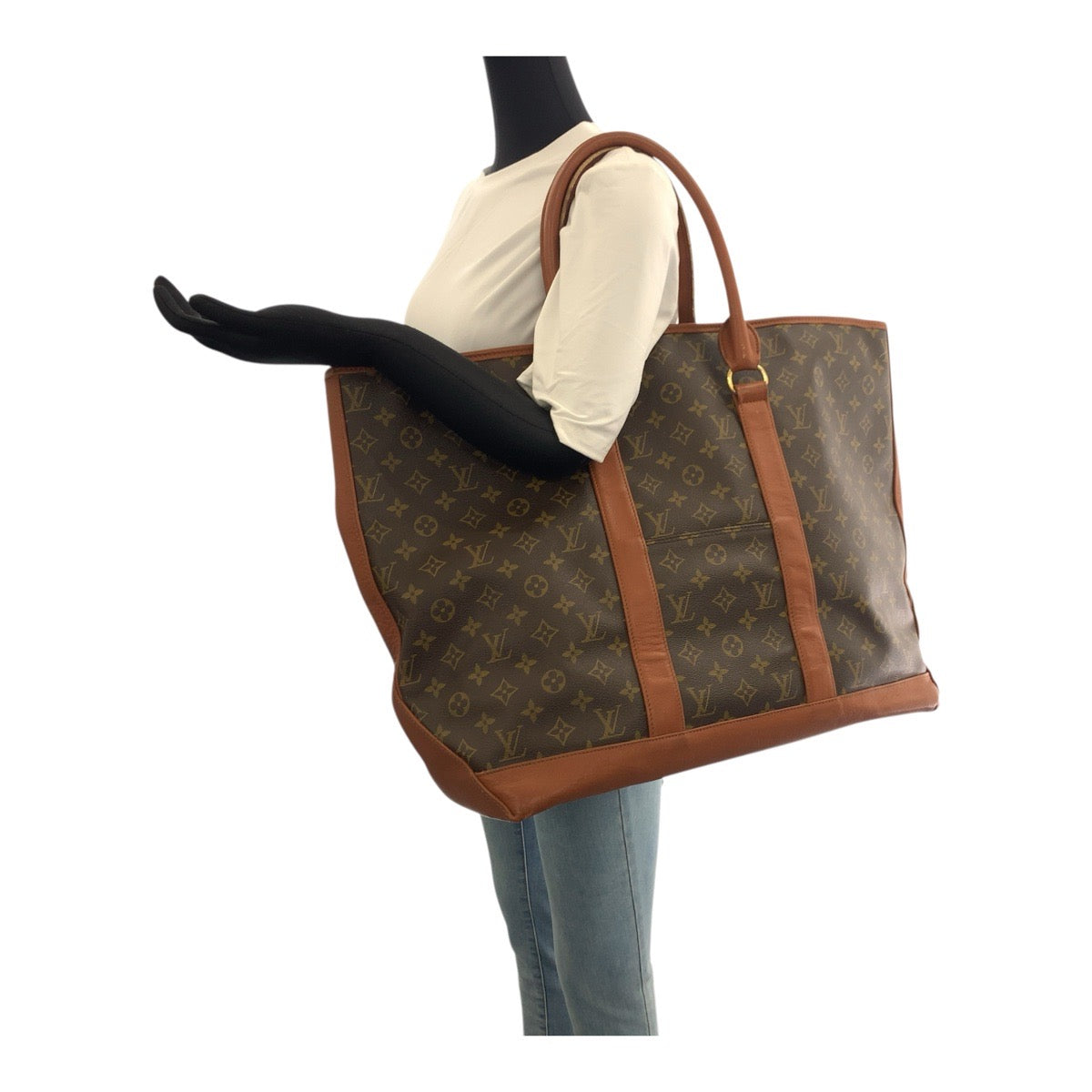 21025
LOUIS VUITTON ルイヴィトン モノグラム サック ウィークエンド GM ブラウン ゴールド金具 PVC / レザー M42420 トートバッグ ショルダーバッグ レディース AB40