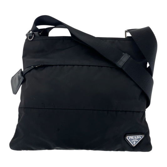 21026
PRADA プラダ テスート 三角ロゴプレート ブラック 黒 シルバー金具 ナイロン / レザー ショルダーバッグ ポシェット レディース ABP33