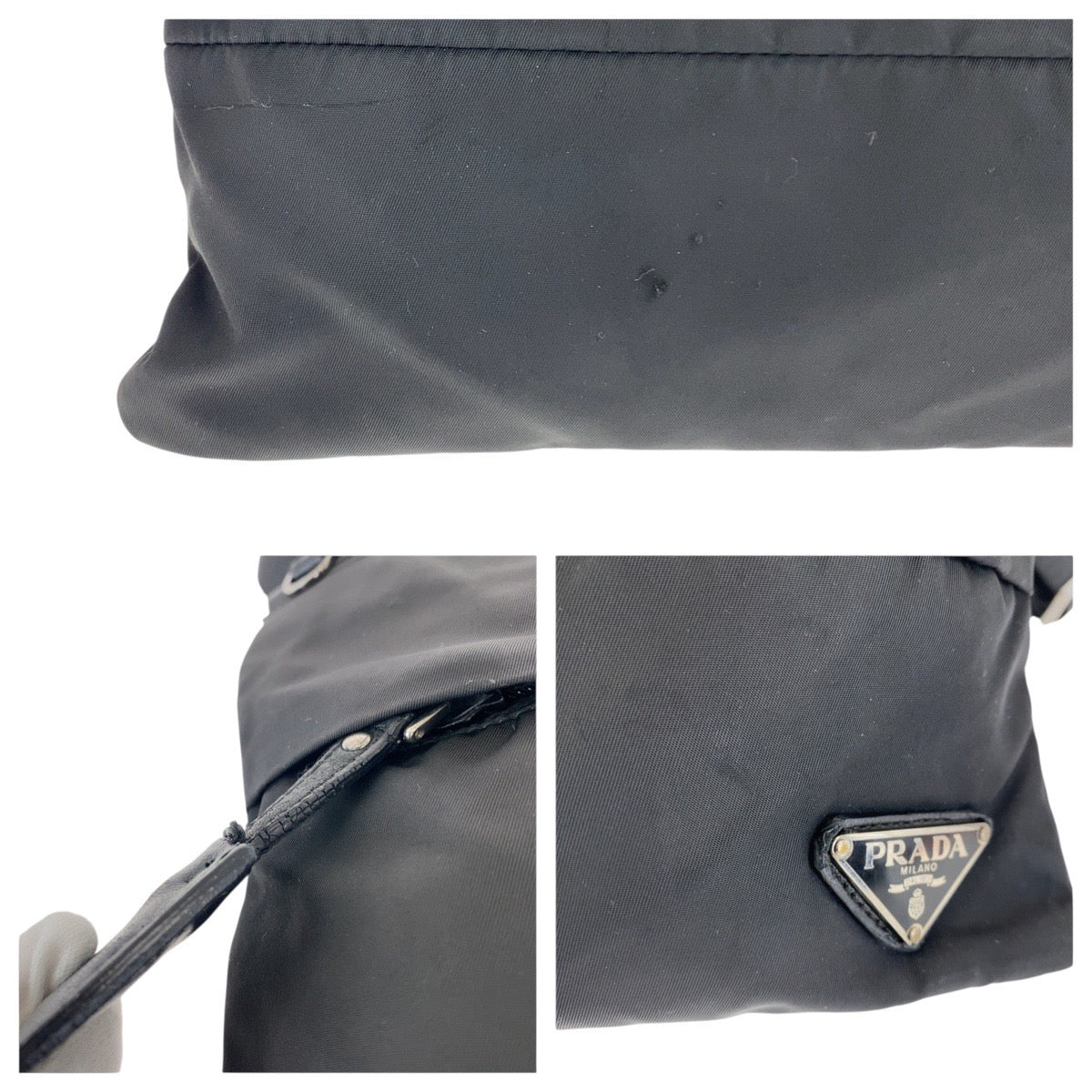 21026
PRADA プラダ テスート 三角ロゴプレート ブラック 黒 シルバー金具 ナイロン / レザー ショルダーバッグ ポシェット レディース ABP33