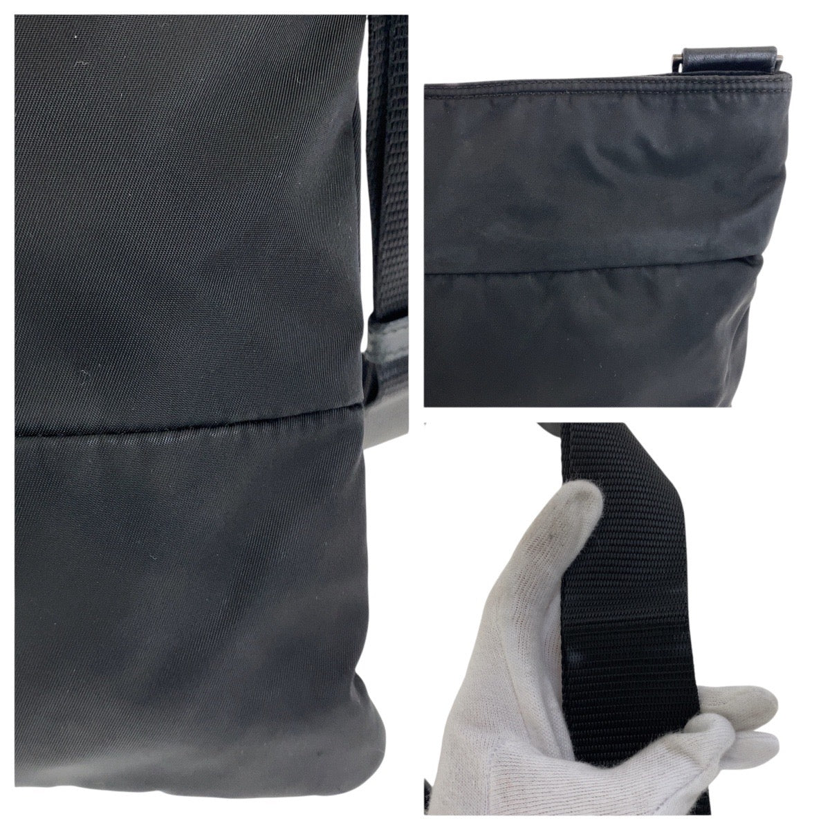 21026
PRADA プラダ テスート 三角ロゴプレート ブラック 黒 シルバー金具 ナイロン / レザー ショルダーバッグ ポシェット レディース ABP33