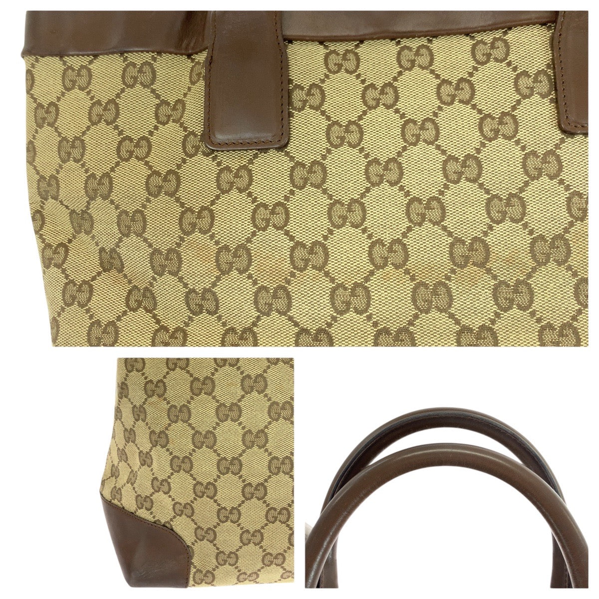 21027
GUCCI グッチ ベージュ ブラウン ゴールド金具 GGキャンバス / レザー 002 1121 トートバッグ ハンドバッグ レディース AB20