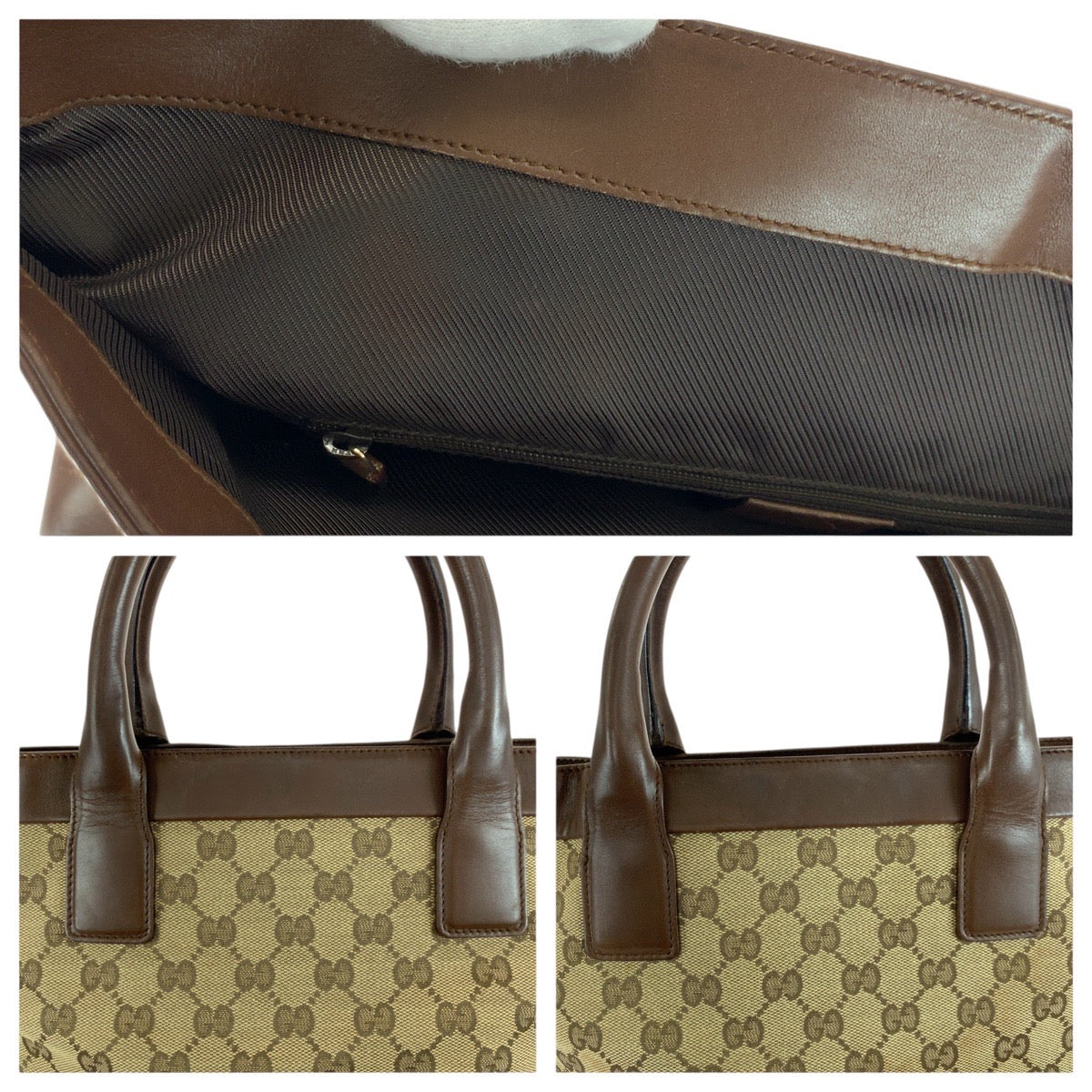 21027
GUCCI グッチ ベージュ ブラウン ゴールド金具 GGキャンバス / レザー 002 1121 トートバッグ ハンドバッグ レディース AB20
