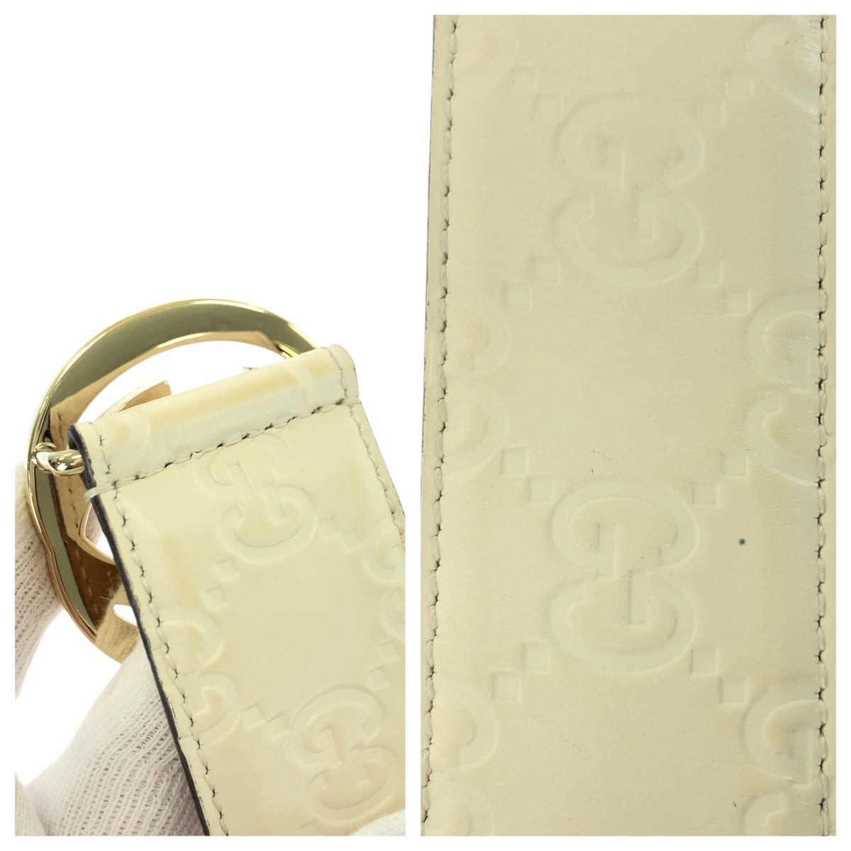 21029
GUCCI グッチ インターロッキング Gバックル 80cm/32インチ オフホワイト ゴールド金具 レザー 370543 ベルト 男女兼用 レディース ABP20