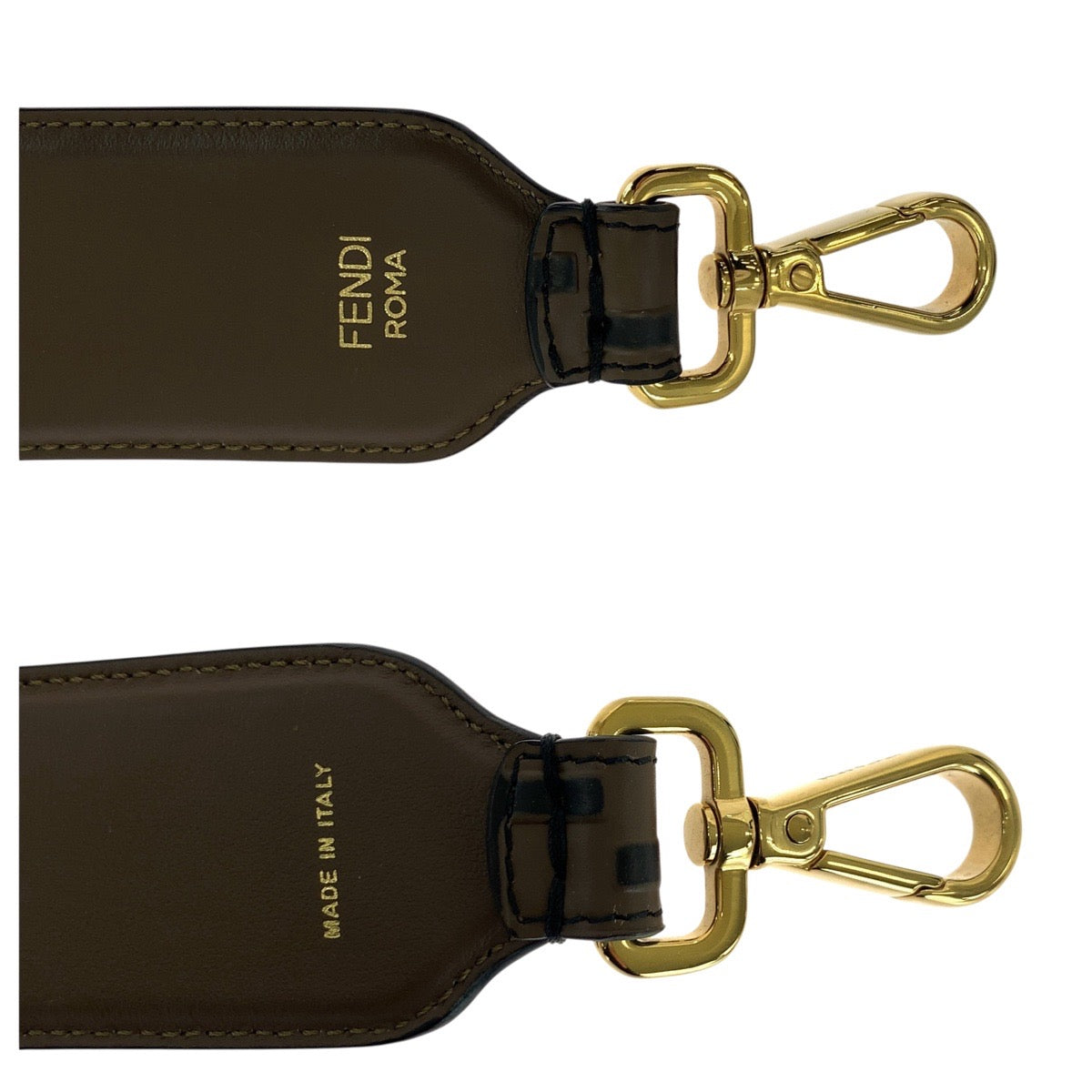 21030
FENDI フェンディ ストラップユー FFロゴ ブラウン ゴールド金具 レザー ショルダーストラップ レディース A42