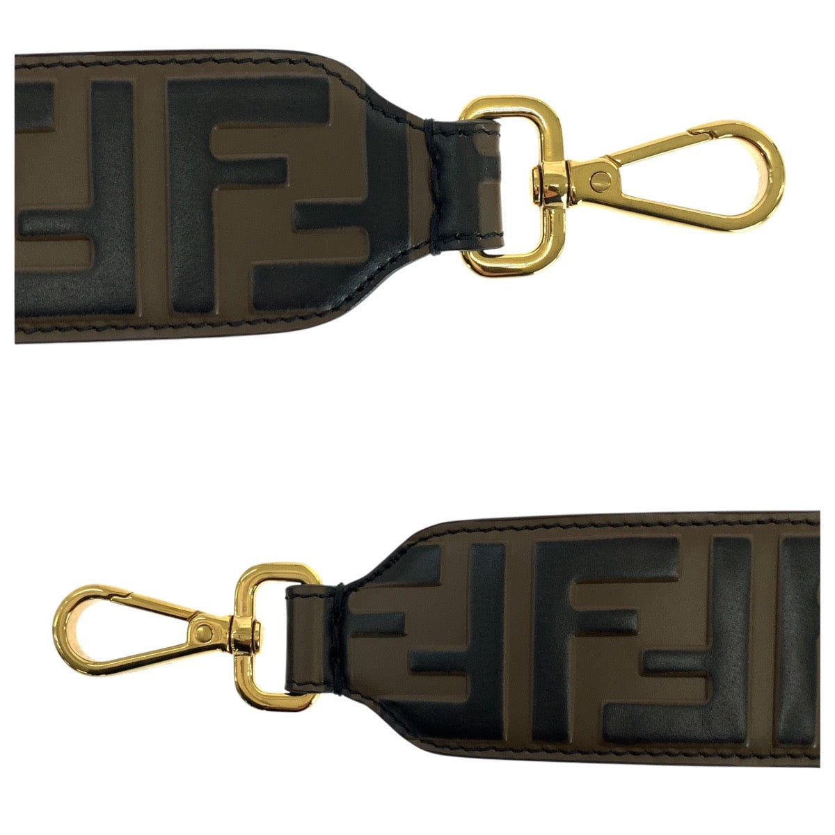 21030
FENDI フェンディ ストラップユー FFロゴ ブラウン ゴールド金具 レザー ショルダーストラップ レディース A42