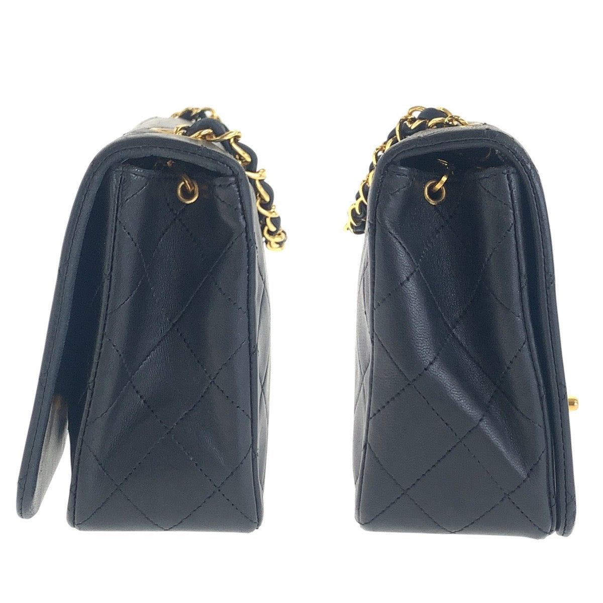 21039
CHANEL シャネル ヴィンテージ マトラッセ ココマーク ターンロック シングルフラップ ブラック 黒 ゴールド金具 ラムスキン 斜め掛け チェーンショルダーバッグ ポシェット レディース AB